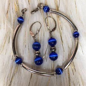 925 bluecats eye chrysoberyl earrings/bracelet set